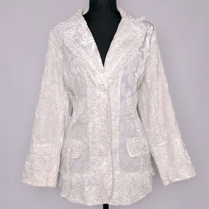 Vintage Women’s Floral Lace White Sleeve Peplum Jacket Size M